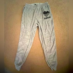 John Eshaya-Grey 🖤🤍LOVE Velour Joggers black track stripe down outside of legs